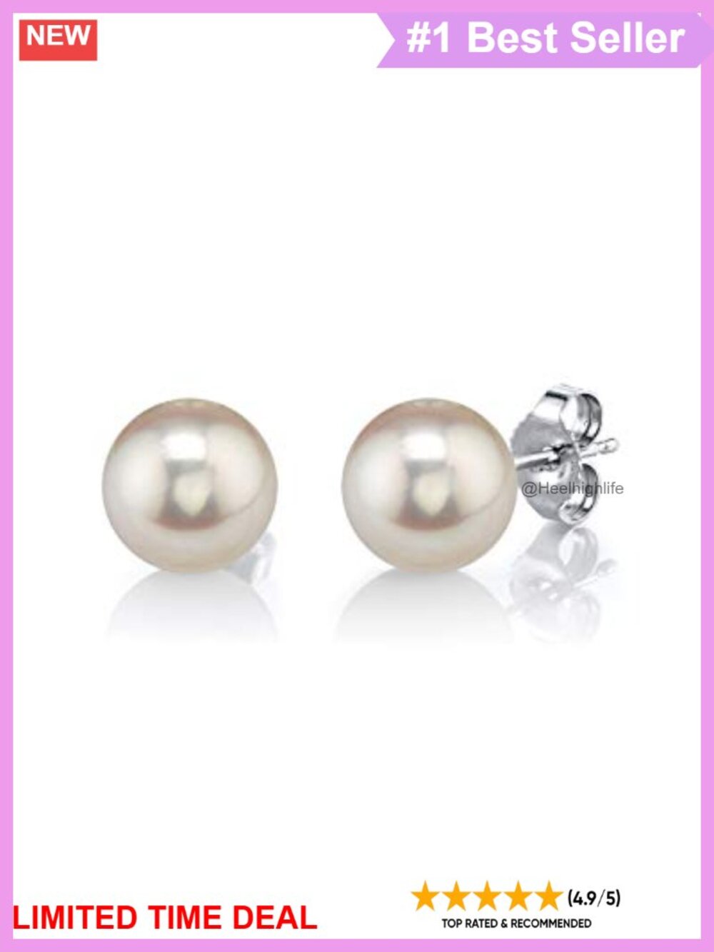 6.5-7.0mm Freshwater Pearl Stud Earrings 14K White Gold Push Back